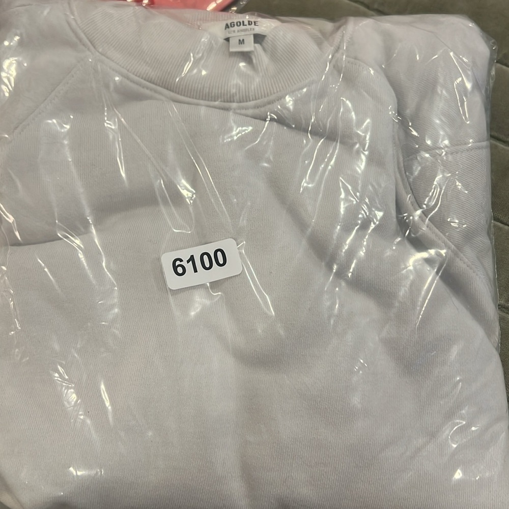 AGOLDE - Sweatshirt Washed French Terry Cotton Boxy Light Grey Puff Shoulders S - Picture 9 of 9
